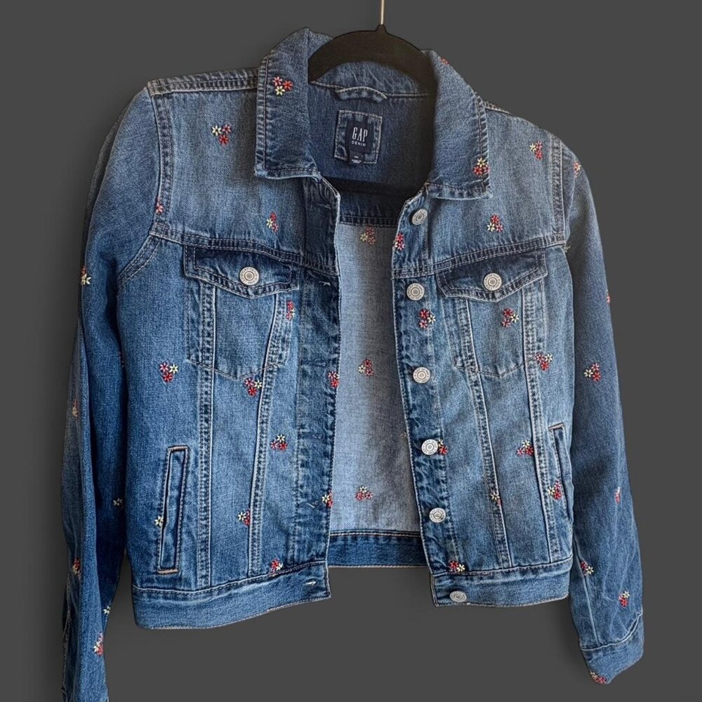 Gap Denim Floral Embroidered Jacket